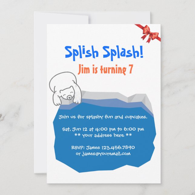 Convite de Aniversário para Piscina de Urso Polar  (Frente)