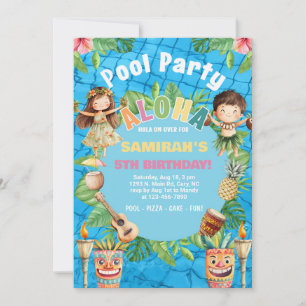 Convite de aniversário para piscina havaiana Aloha