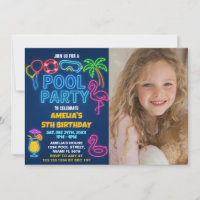 Convite de aniversário para Piscina Neon Lights co