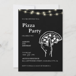 Convite de Aniversário para Pizza Minimalista Negr