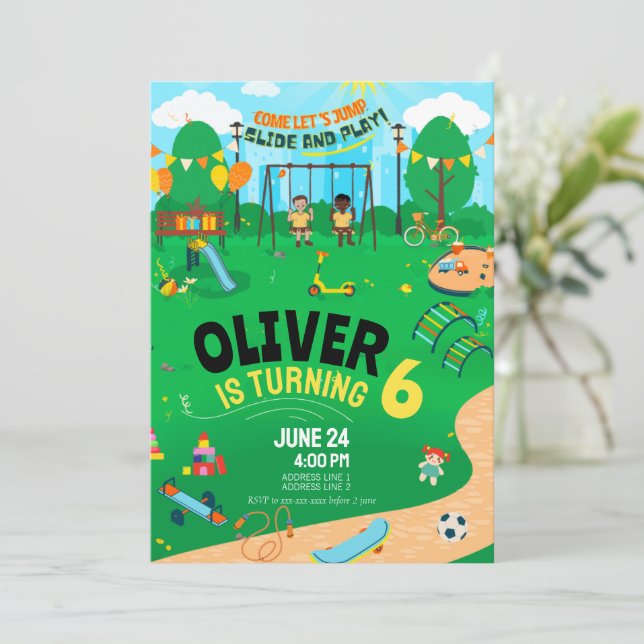 Convite de aniversário para playground coberto par (Em pé/Frente)