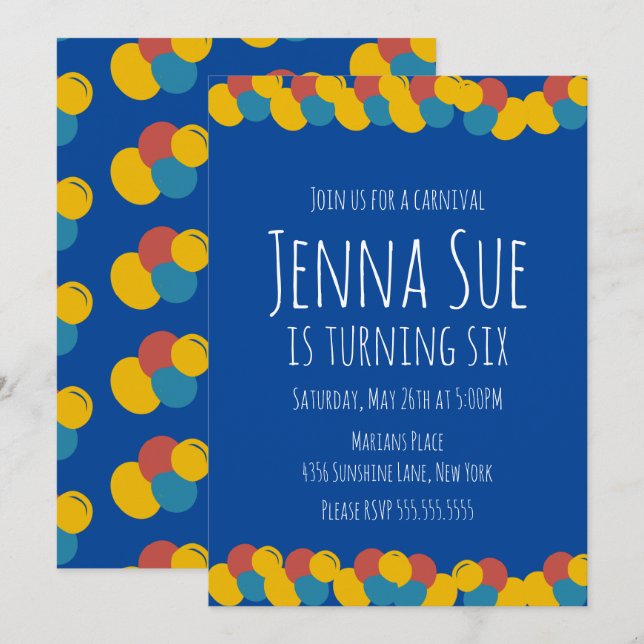 Convite de Aniversário para Pontos de Bola de Boun (Frente/Verso)