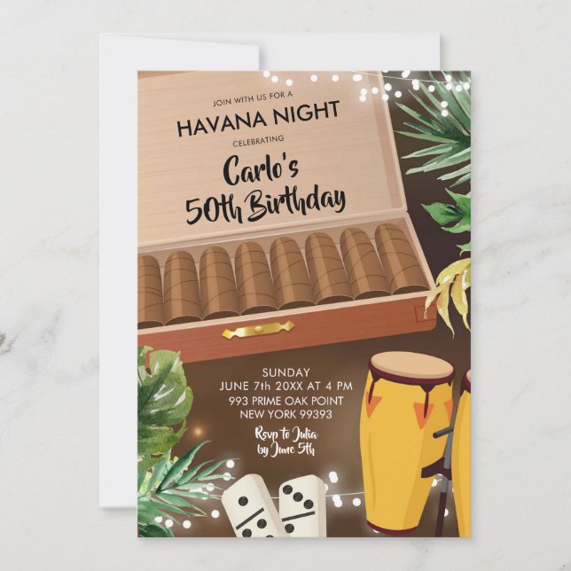Convite de Aniversário para Praia de Havana Night  (Frente)