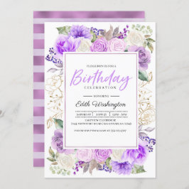 Convite de Aniversário para Primavera Floral Roxo