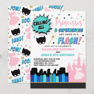 Convite De Aniversário Para Princesa E Super-Her