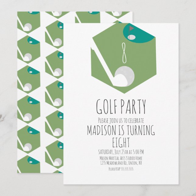 Convite de Aniversário para Quadra de Golfe em Min (Frente/Verso)