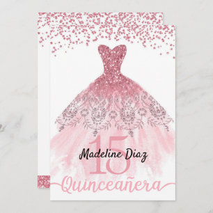 Convite de Aniversário para Quinceanera, cor-de-ro