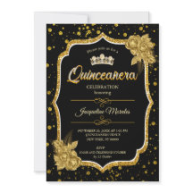 Convite de Aniversário para Quinceañera Dourada e