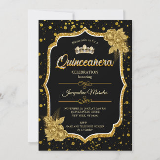 Convite de Aniversário para Quinceañera Dourada e 