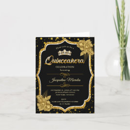 Convite de Aniversário para Quinceañera Dourada e 