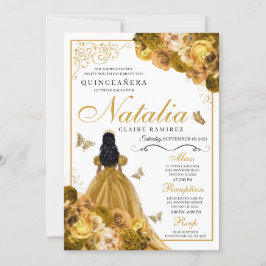 Convite de Aniversário para Quinceanera Dourada Fl