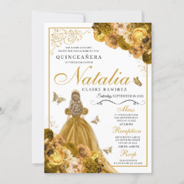 Convite de Aniversário para Quinceanera Dourada Fl