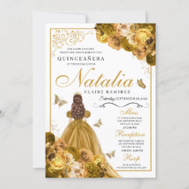 Convite de Aniversário para Quinceanera Dourada Fl