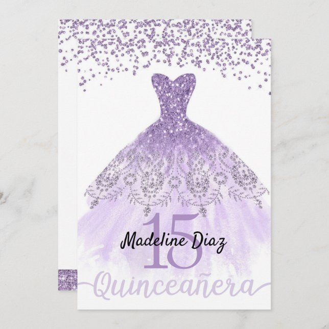 Convite de Aniversário para Quinceanera Lavanda Ro (Frente/Verso)