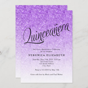 Convite De Aniversário Para Quinceanera Purple Gli