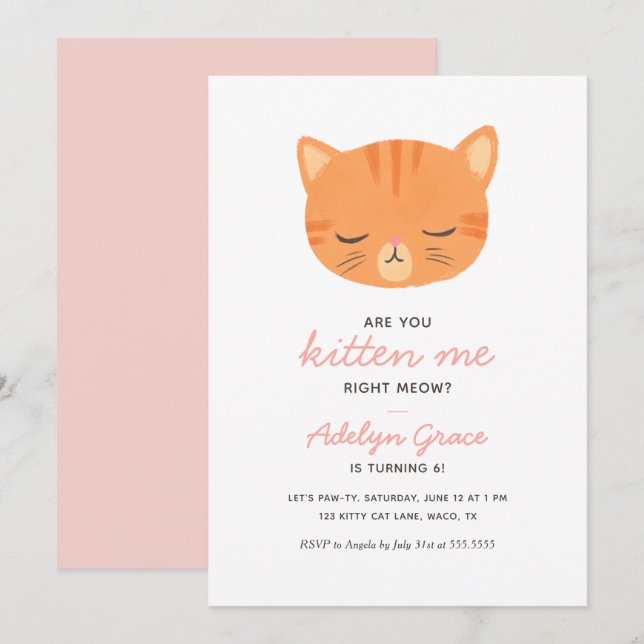 Convite de Aniversário para Rapariga de Kitten Lar (Frente/Verso)