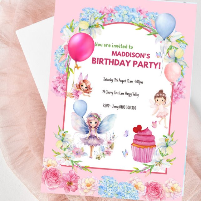 Convite De Aniversário Para Raparigas De Fada Whim (Fairy Birthday Party Invitation For Girls )