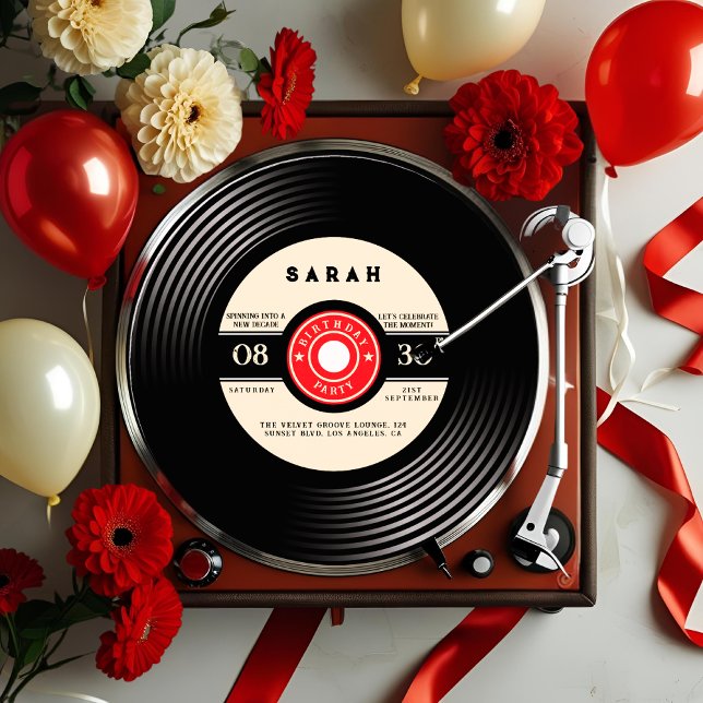 Convite de Aniversário para Registro de Vinilo Ret (Criador carregado)