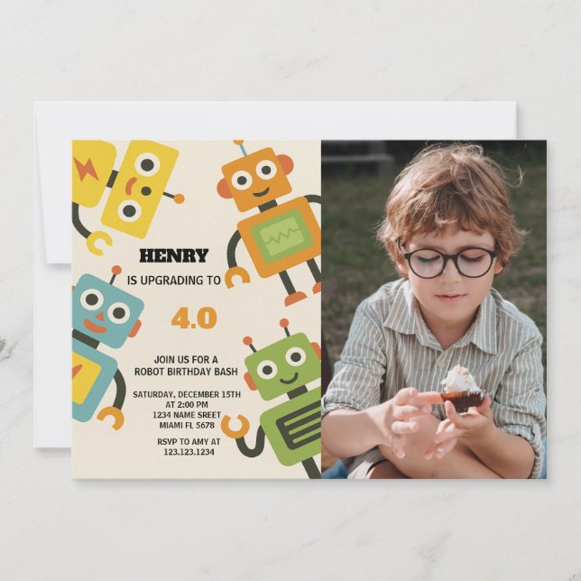 Convite de aniversário para robôs personalizados p (Frente)