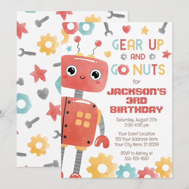Convite de aniversário para robôs, Robô-menino (Frente/Verso)