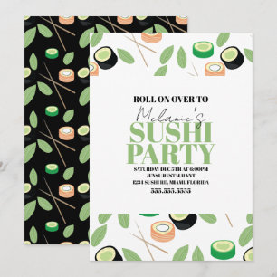 Convite de Aniversário para Rolo de Sushi Preto Mo