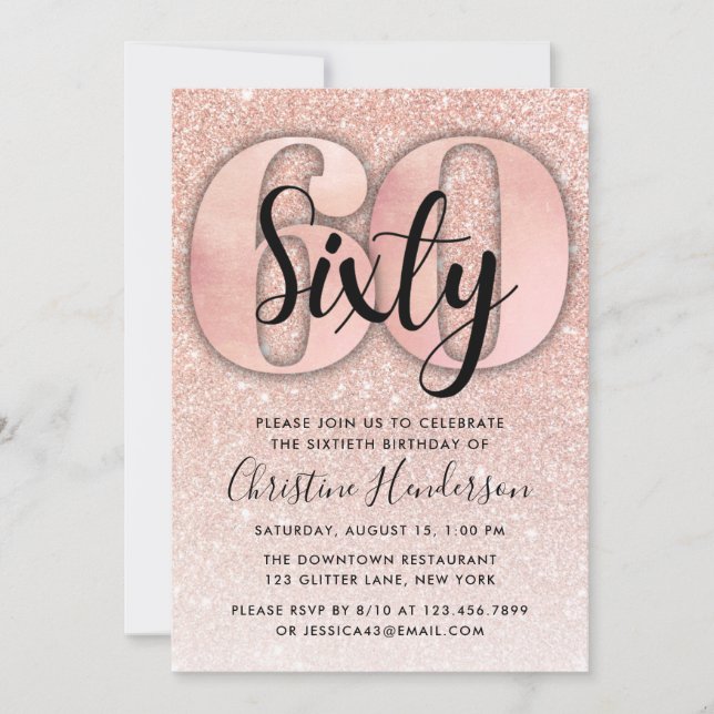 Convite de aniversário para rosa Dourado Glitter 6 (Frente)