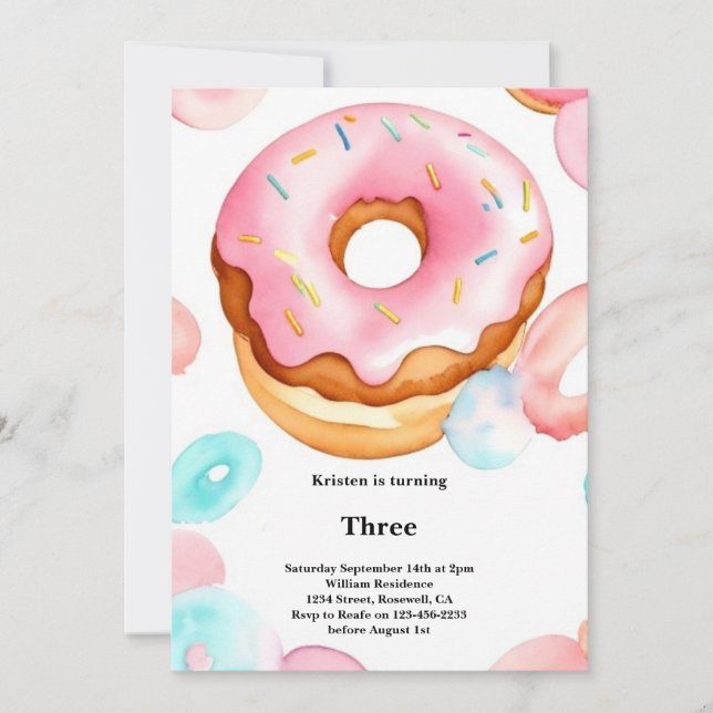 Convite de Aniversário para Rosquinha de Aquarela (Frente)
