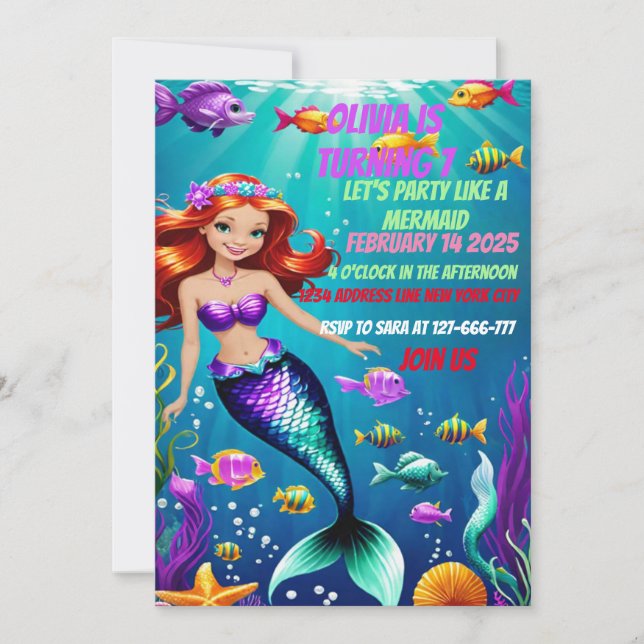 Convite de Aniversário para Sereia Magnética (Frente)
