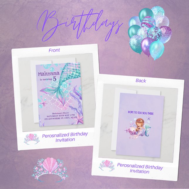 Convite de Aniversário para Sereia Personalizada (Criador carregado)