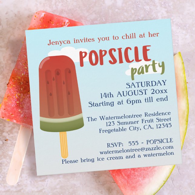 Convite de aniversário para sorvete Popsicle Party (Celebrate your summer birthday with this cute Popsicle party invitation. Just add your details)