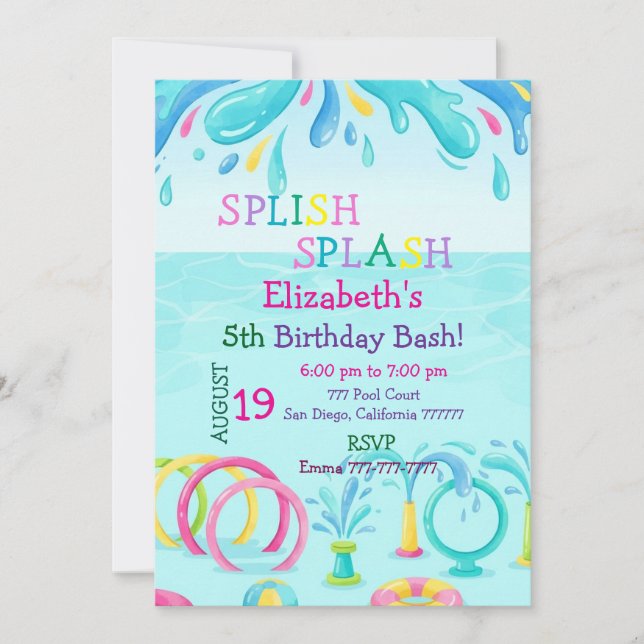 Convite de Aniversário para Splash Pad / Parque Aq (Frente)