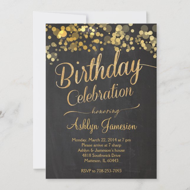 Convite de Aniversário para Surpresa com Glitter S (Frente)