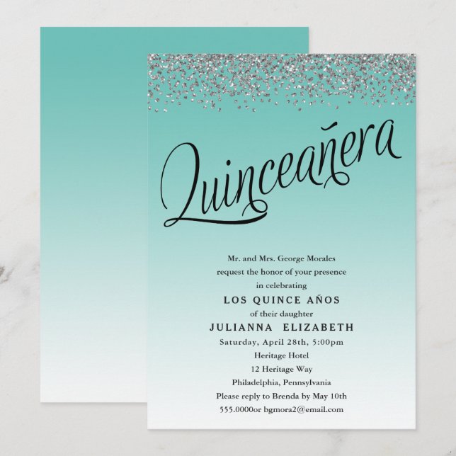 Convite de Aniversário para Teal e Silver Quincean (Frente/Verso)