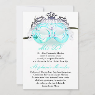Convite de aniversário para Teal Mascarada Quincea