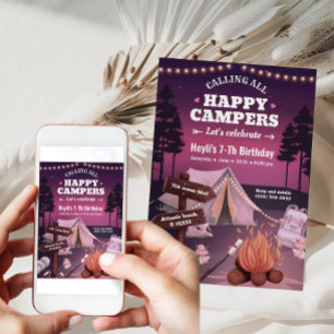 Convite de aniversário para Tent Bonfire Girl