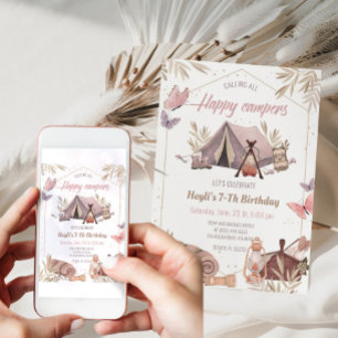 Convite de aniversário para Tent Bonfire Girl