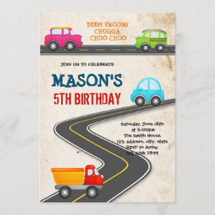 Convite de aniversário para transporte de veículos