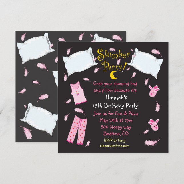 Convite de Aniversário para Travesseiro de Festa d (Frente/Verso)