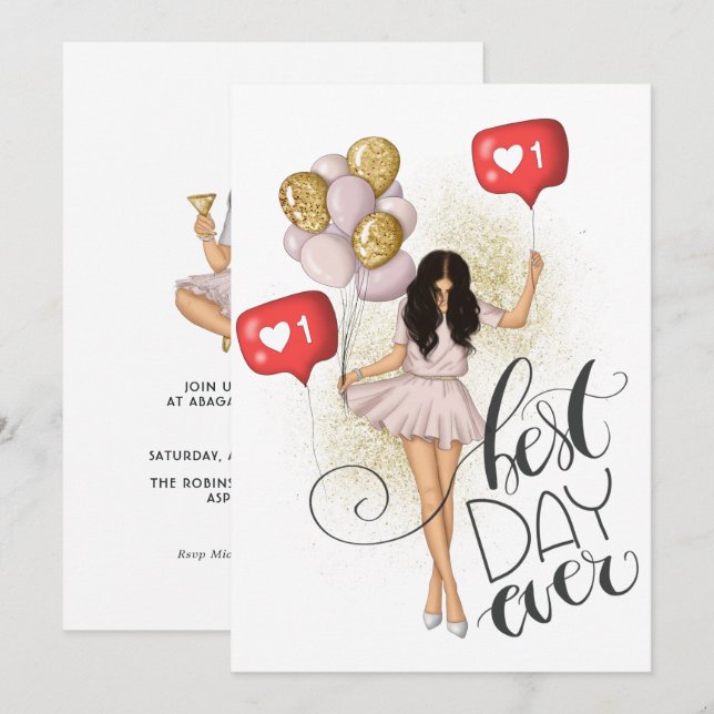 Convite de aniversário para Trendy Girl (Frente/Verso)