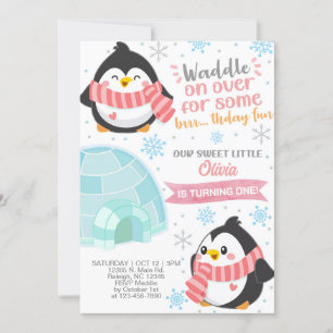 Convite de aniversário para uma garota de pinguins