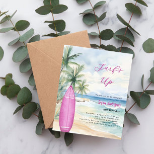 Convite de aniversário para uma garota de surfe na