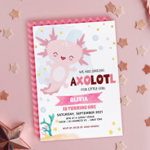 Convite de aniversário para uma menina Axolotl ros