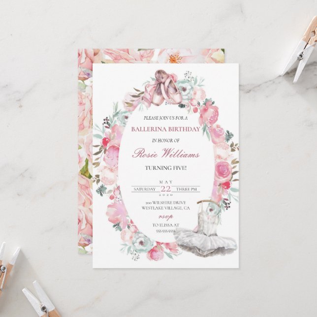 Convite de aniversário para uma menina de Ballerin (Frente/Verso In Situ)