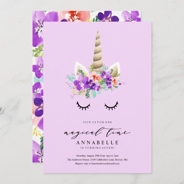 Convite de Aniversário para Unicórnio do Tempo Mag (Frente/Verso)