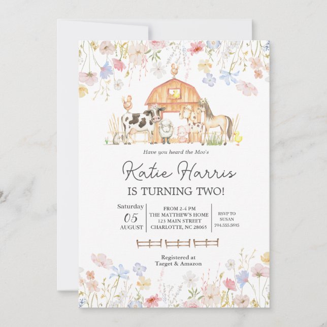 Convite de Aniversário para Vacas de Flor Selvagem (Frente)
