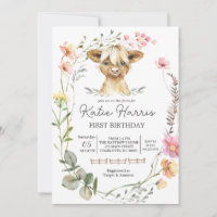 Convite de Aniversário para Vacas de Flor Selvagem