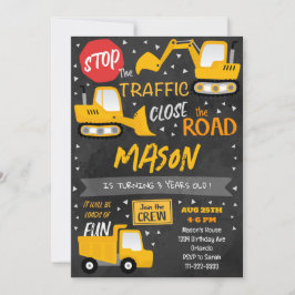 Convite de Aniversário para Veículos de Construção