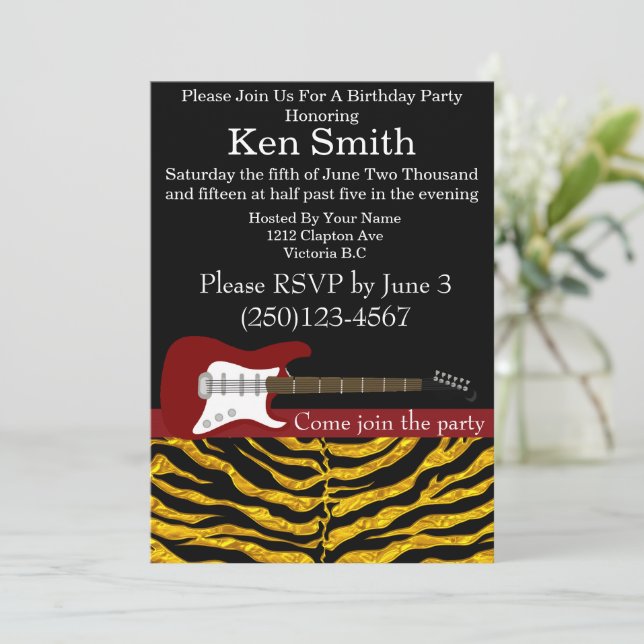 Convite de Aniversário para Violão Elétrico #4 (Em pé/Frente)