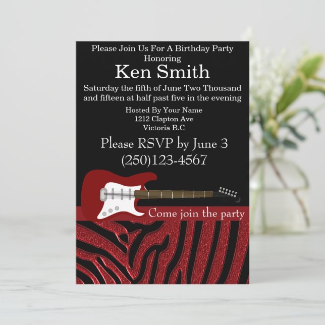 Convite de Aniversário para Violão Elétrico #8 (Em pé/Frente)