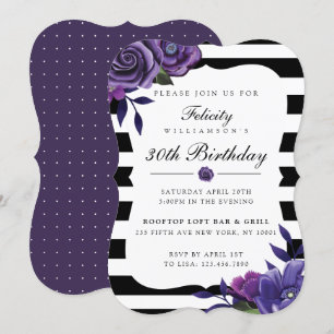 Convite de Aniversário para Violet Florals & Blac
